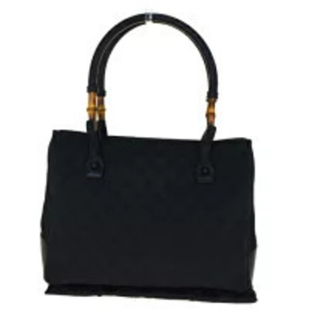 Gucci Bamboo Handbag GG Black Canvas Leather